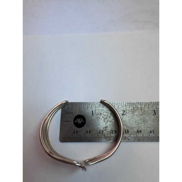 Estate Sterling Silver 925 Triple Wave Cuff Bracelet 6.5” Vintage Modernist - Picture 8 of 11